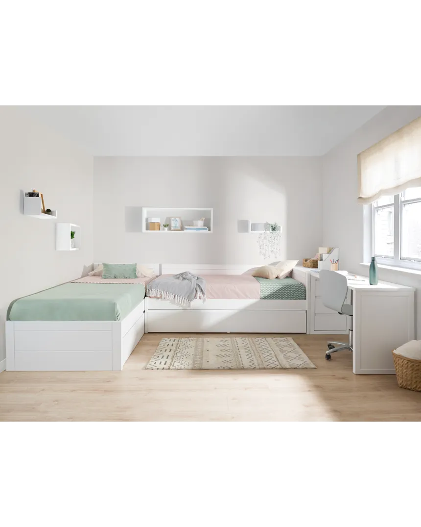 Cama nido en L con zona de estudio - Envío gratuito