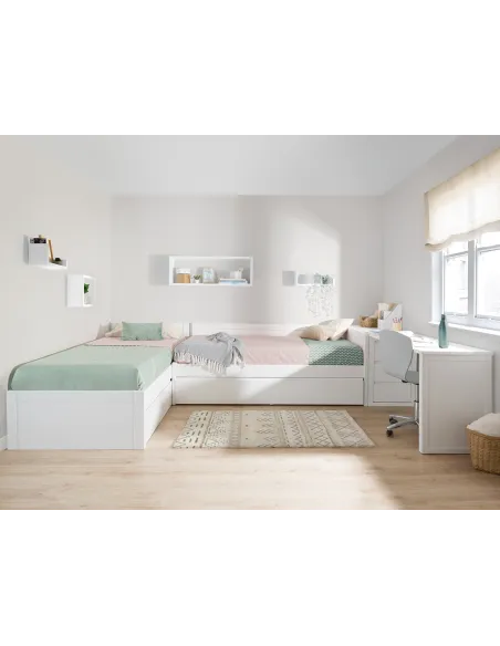 Cama nido en L con zona de estudio - Envío gratuito