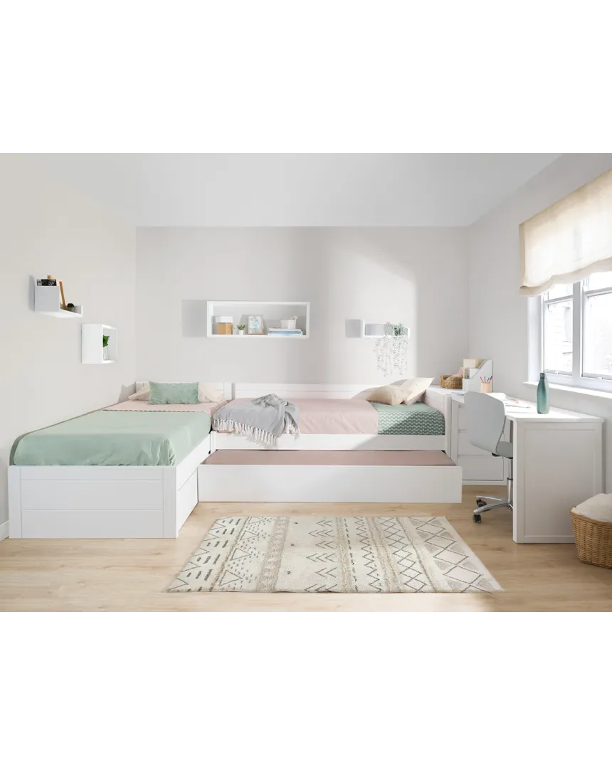 Cama nido en L con zona de estudio - Envío gratuito