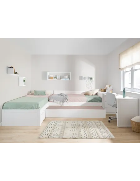 Cama nido en L con zona de estudio - Envío gratuito