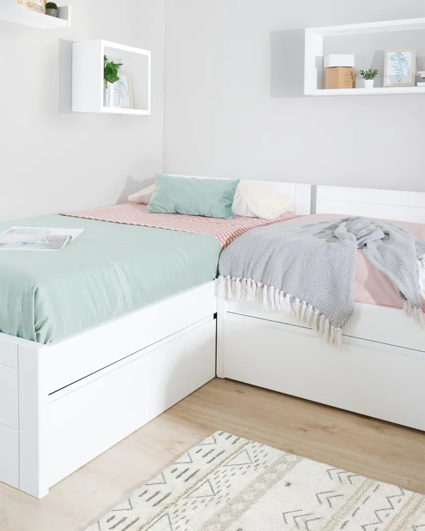 Cama nido en L con zona de estudio - Envío gratuito