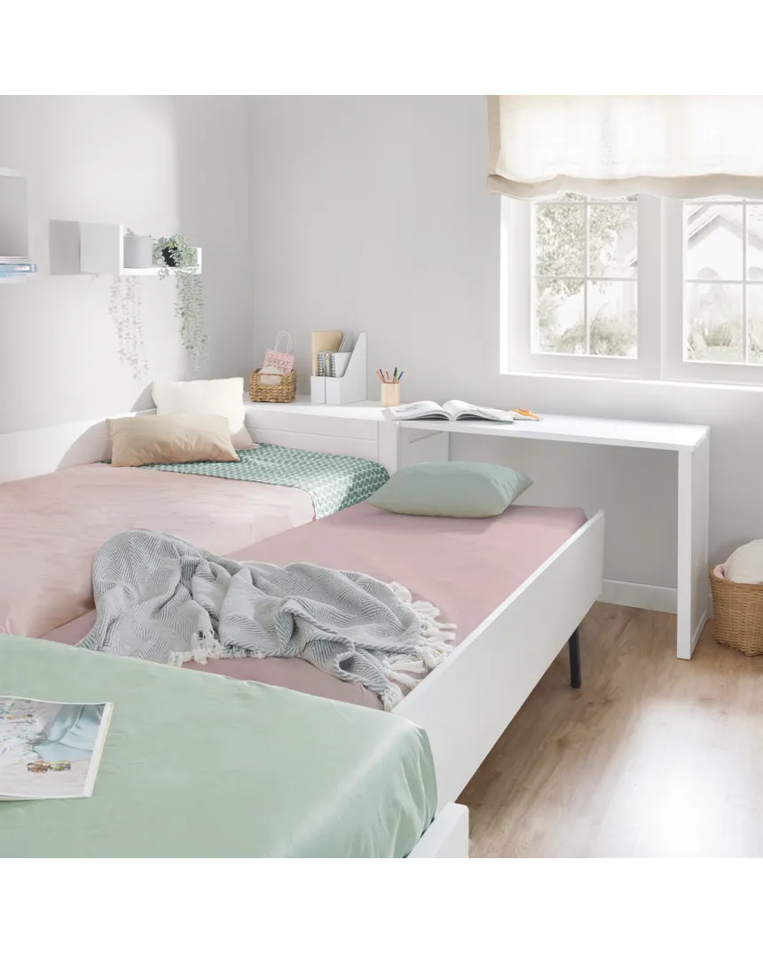 Cama nido en L con zona de estudio - Envío gratuito