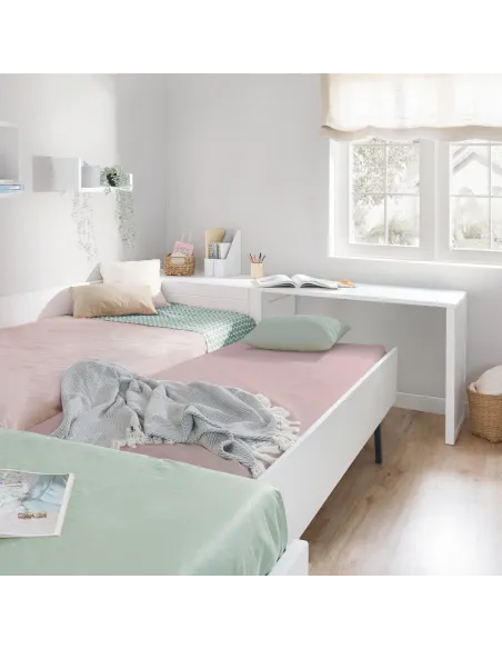 Cama nido en L con zona de estudio - Envío gratuito