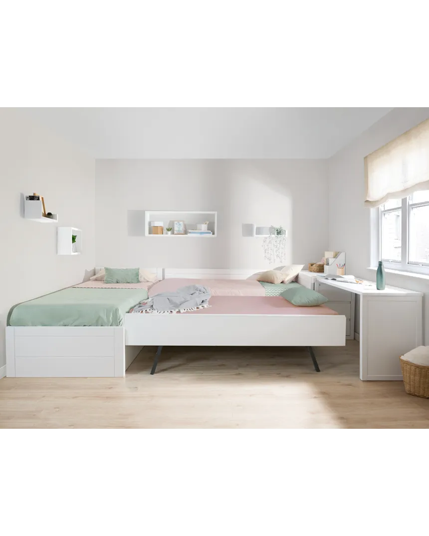 Cama nido en L con zona de estudio - Envío gratuito