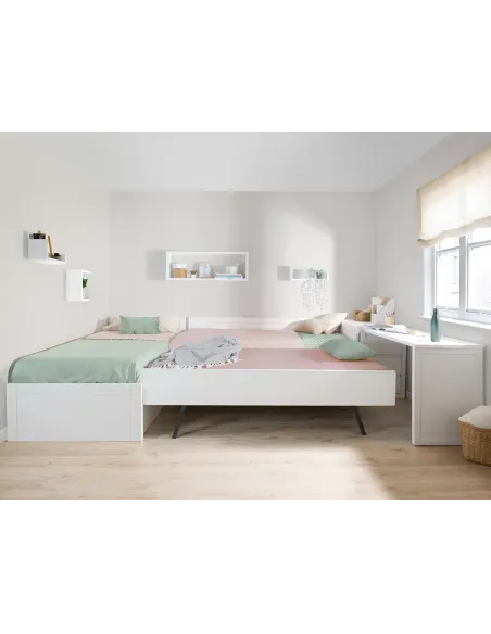 Cama nido en L con zona de estudio - Envío gratuito