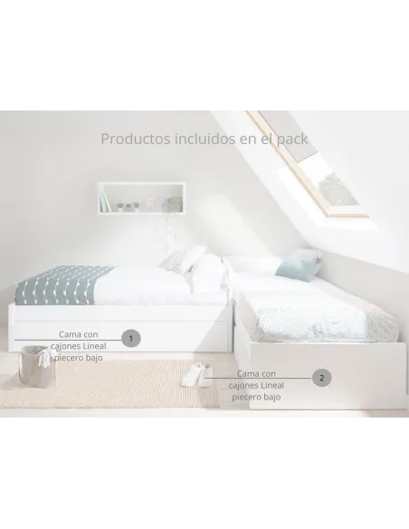 Cama en L Lineal con cajones - Habitaciones compartidas