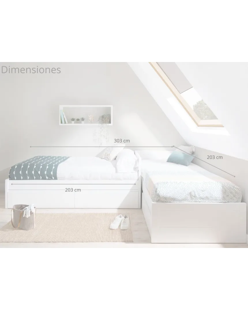 Cama en L Lineal con cajones - Habitaciones compartidas
