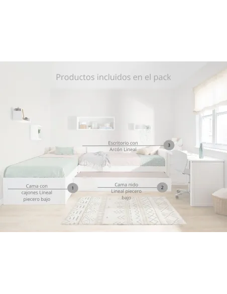 Cama nido en L con zona de estudio - Envío gratuito