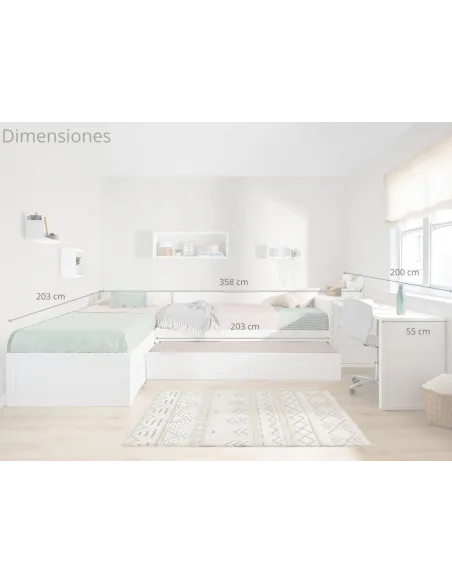 Cama nido en L con zona de estudio - Envío gratuito
