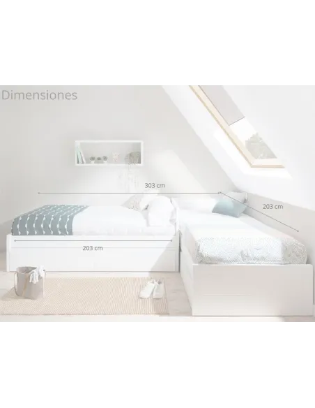 Cama nido en L lineal con piecero bajo | Habitaciones compartidas