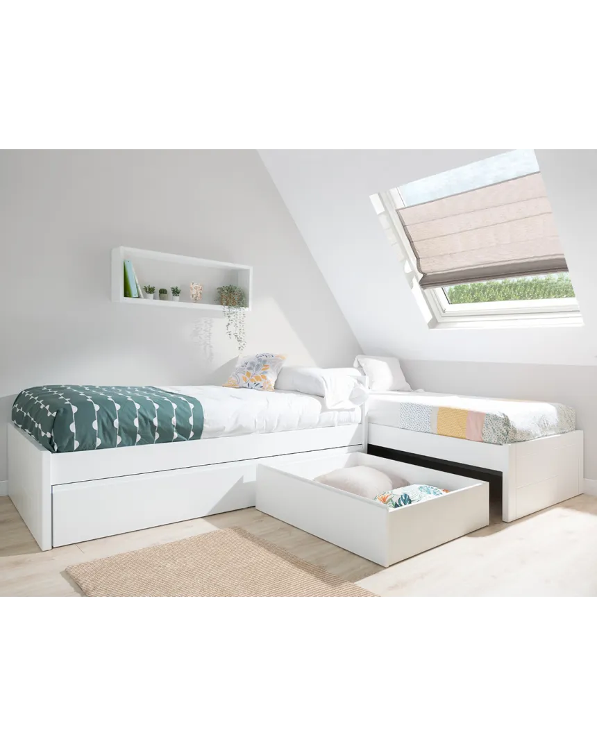 Cama nido en L lineal con piecero bajo | Habitaciones compartidas