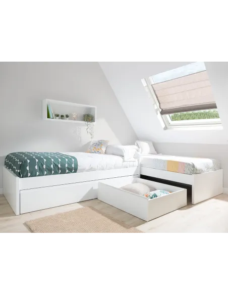 Cama nido en L lineal con piecero bajo | Habitaciones compartidas