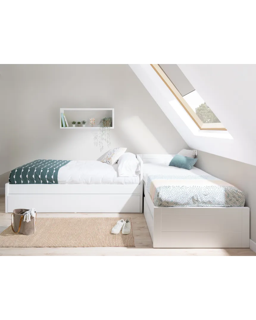 Cama nido en L lineal con piecero bajo | Habitaciones compartidas
