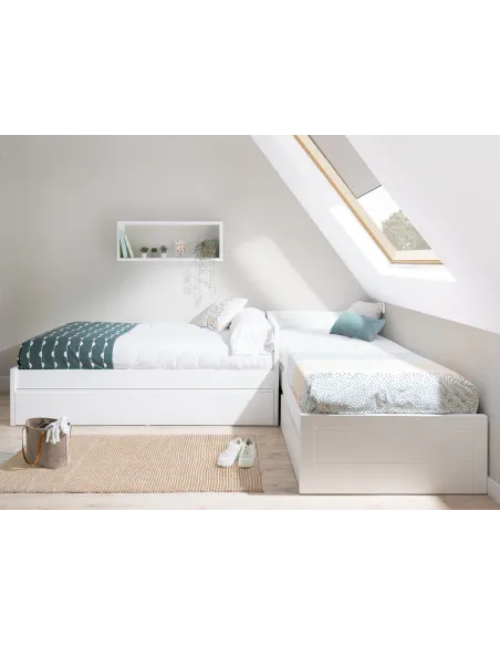 Cama nido en L lineal con piecero bajo | Habitaciones compartidas