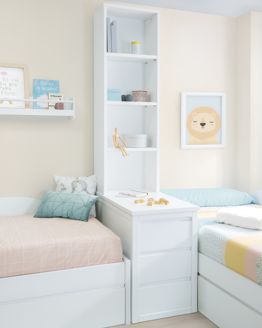 Dormitorio en L nubes con arcón y librería / Envío Gratuito