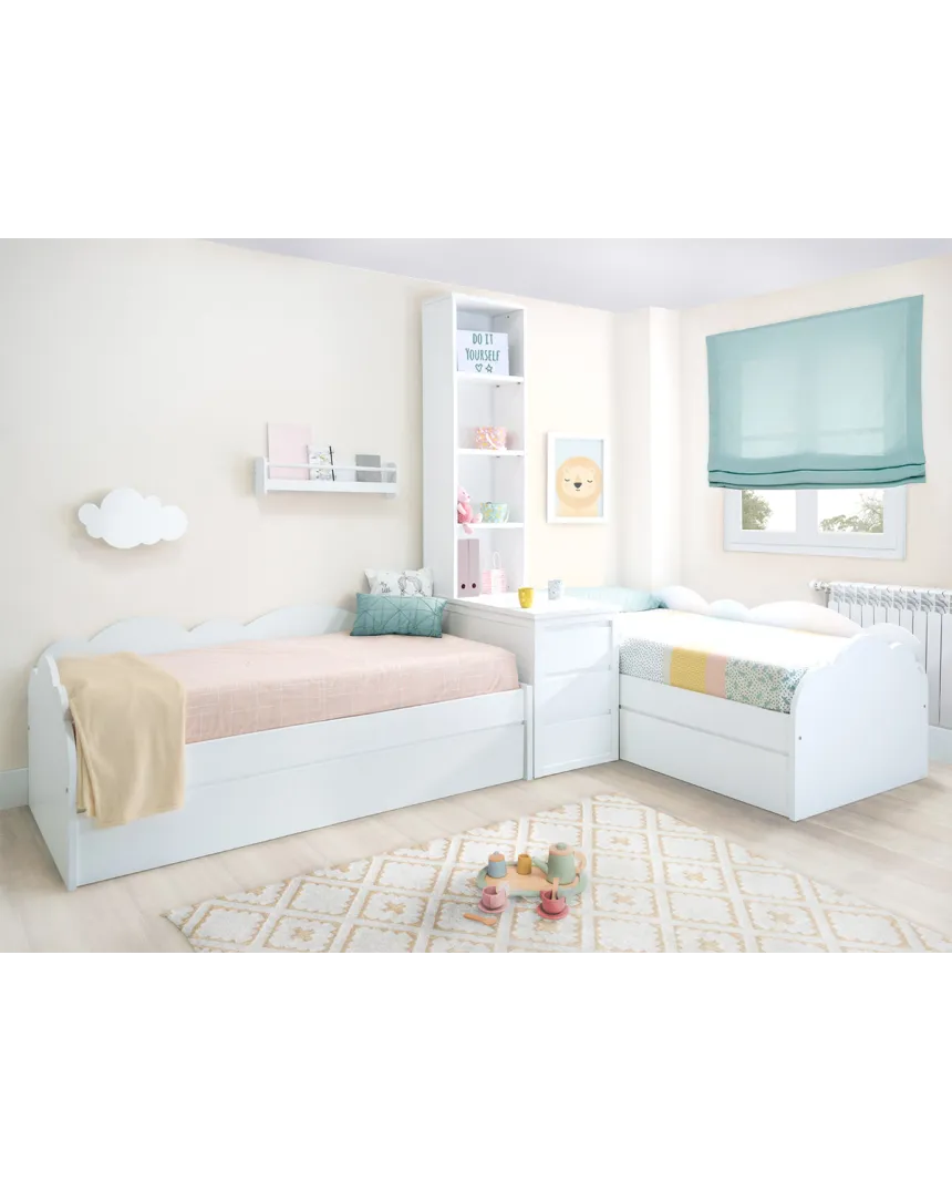 Dormitorio en L nubes con arcón y librería / Envío Gratuito