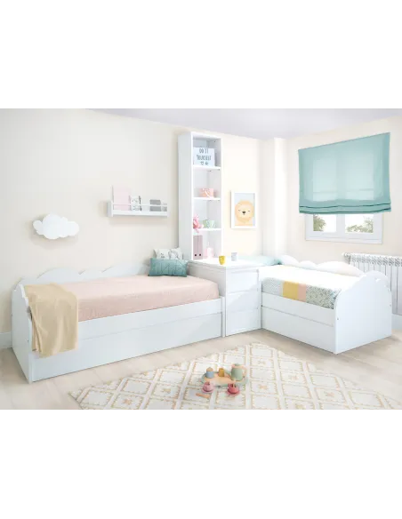 Dormitorio en L nubes con arcón y librería / Envío Gratuito