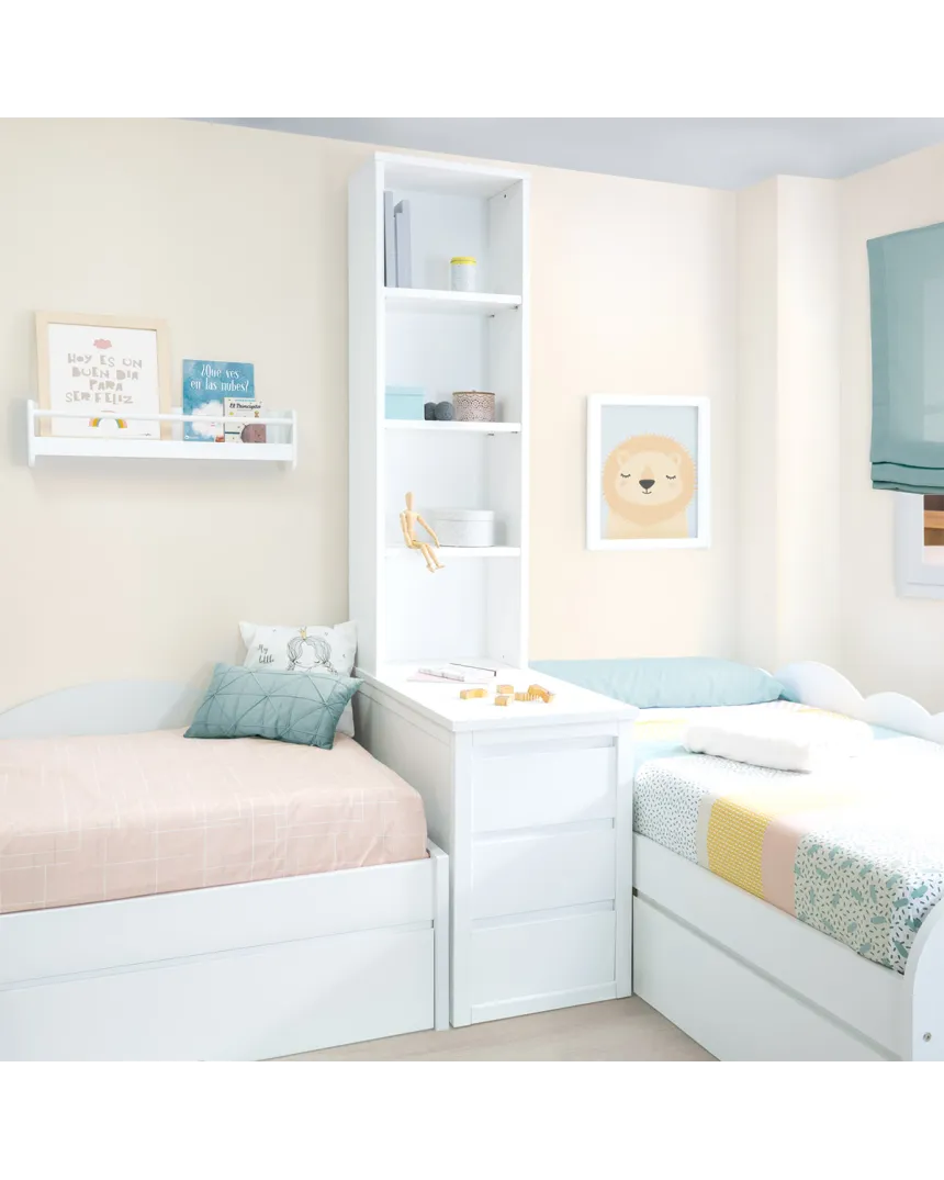 Dormitorio en L nubes con arcón y librería / Envío Gratuito