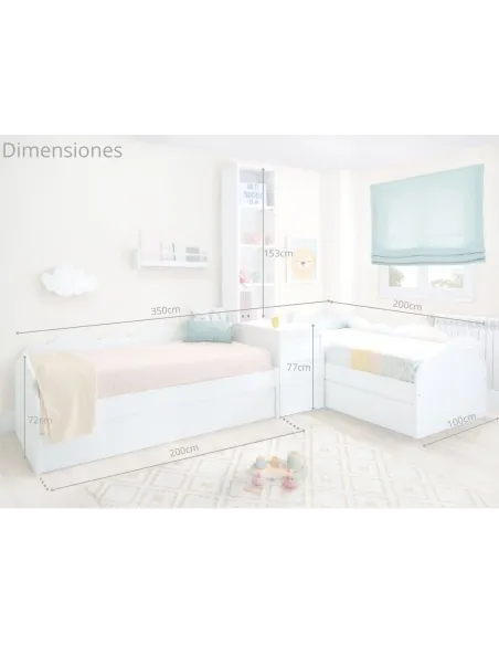 Dormitorio en L nubes con arcón y librería / Envío Gratuito