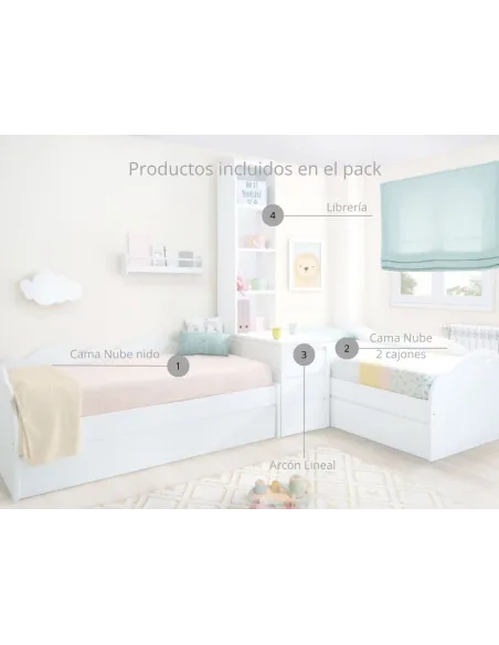 Dormitorio en L nubes con arcón y librería / Envío Gratuito
