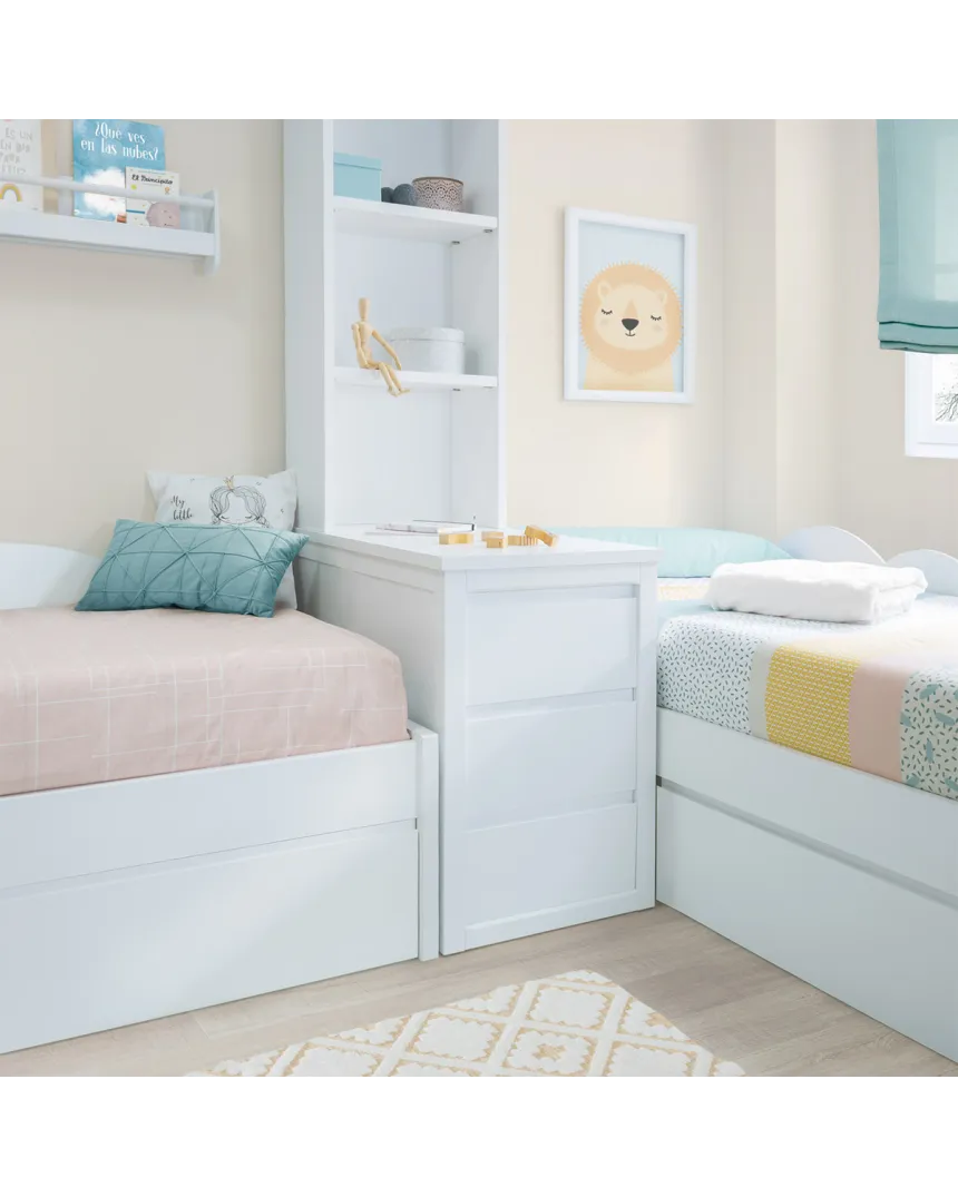 Dormitorio infantil Nube con almacenaje, arcón y librería