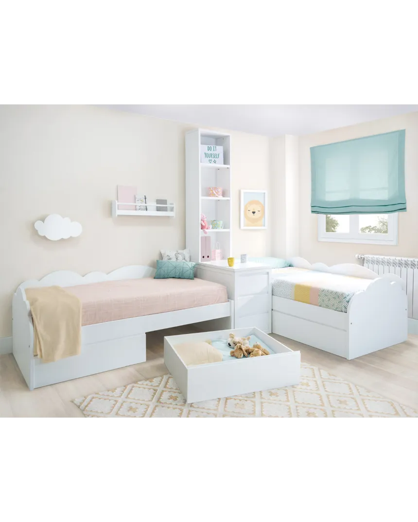 Dormitorio infantil Nube con almacenaje, arcón y librería