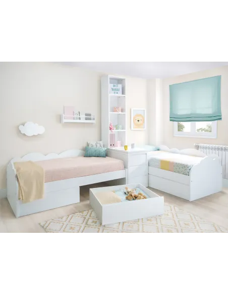 Dormitorio infantil Nube con almacenaje, arcón y librería