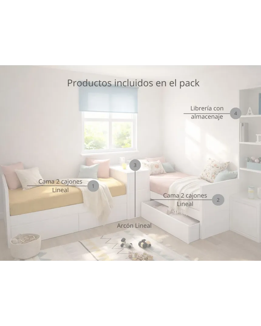 Dormitorio compartido cama nido en L | Envío Gratuito
