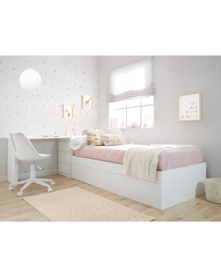 Cama nido blanca lisa baja con escritorio y arcón / Envío Gratuito 2