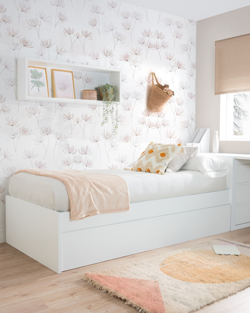 Cama nido blanca lisa baja con escritorio y arcón / Envío Gratuito