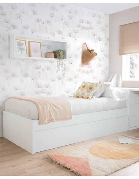 Cama nido blanca lisa baja con escritorio y arcón / Envío Gratuito