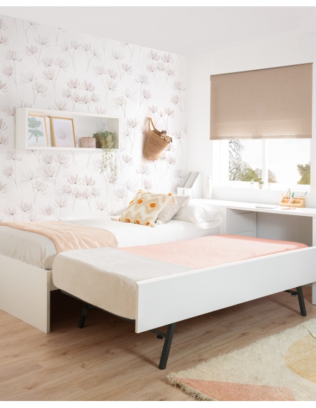 Cama nido blanca lisa baja con escritorio y arcón / Envío Gratuito