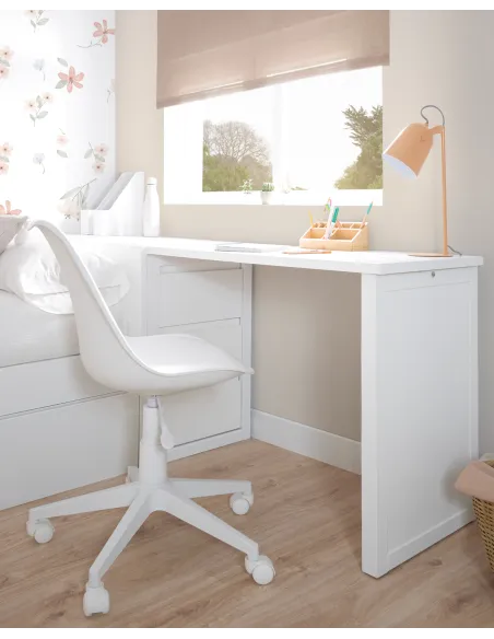 Cama nido blanca lisa baja con escritorio y arcón / Envío Gratuito