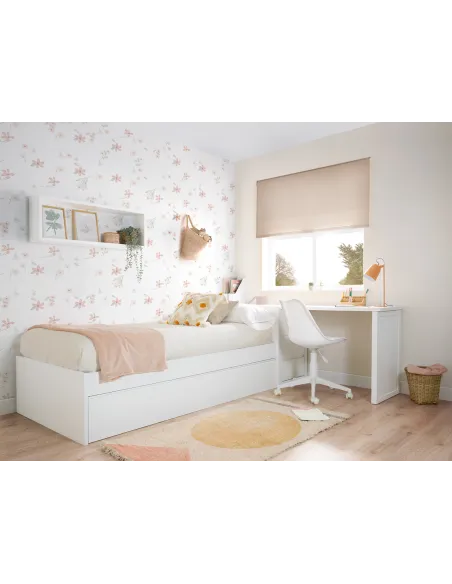 Cama nido blanca lisa baja con escritorio y arcón / Envío Gratuito