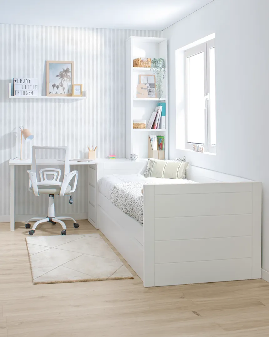 Cama nido Lineal con escritorio y librería / Envío Gratis