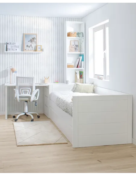 Cama nido Lineal con escritorio y librería / Envío Gratis