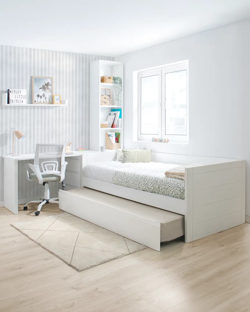 Cama nido Lineal con escritorio y librería / Envío Gratis