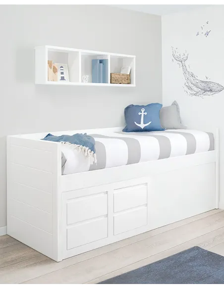 Cama compacta con cama nido en L | Habitación completa para hermanos