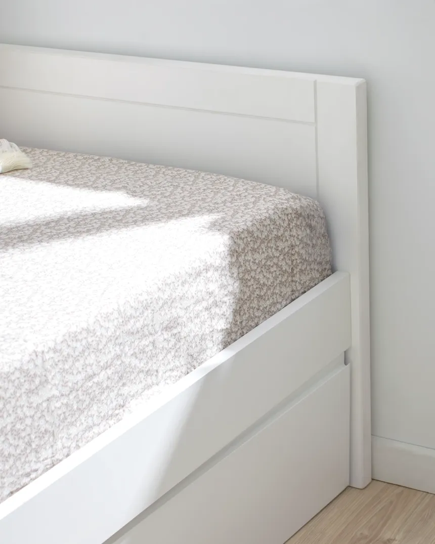 Cama compacta con cama nido en L | Habitación completa para hermanos