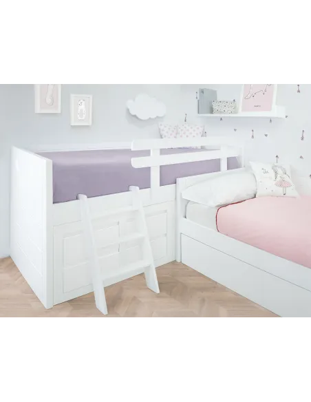 Cama compacta con cama nido en L | Habitación completa para hermanos