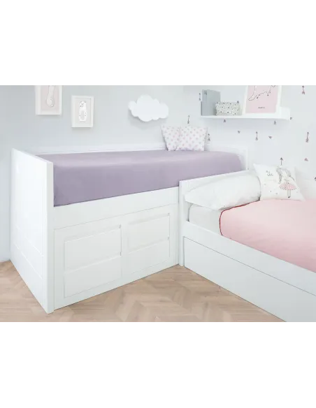 Cama compacta con cama nido en L | Habitación completa para hermanos