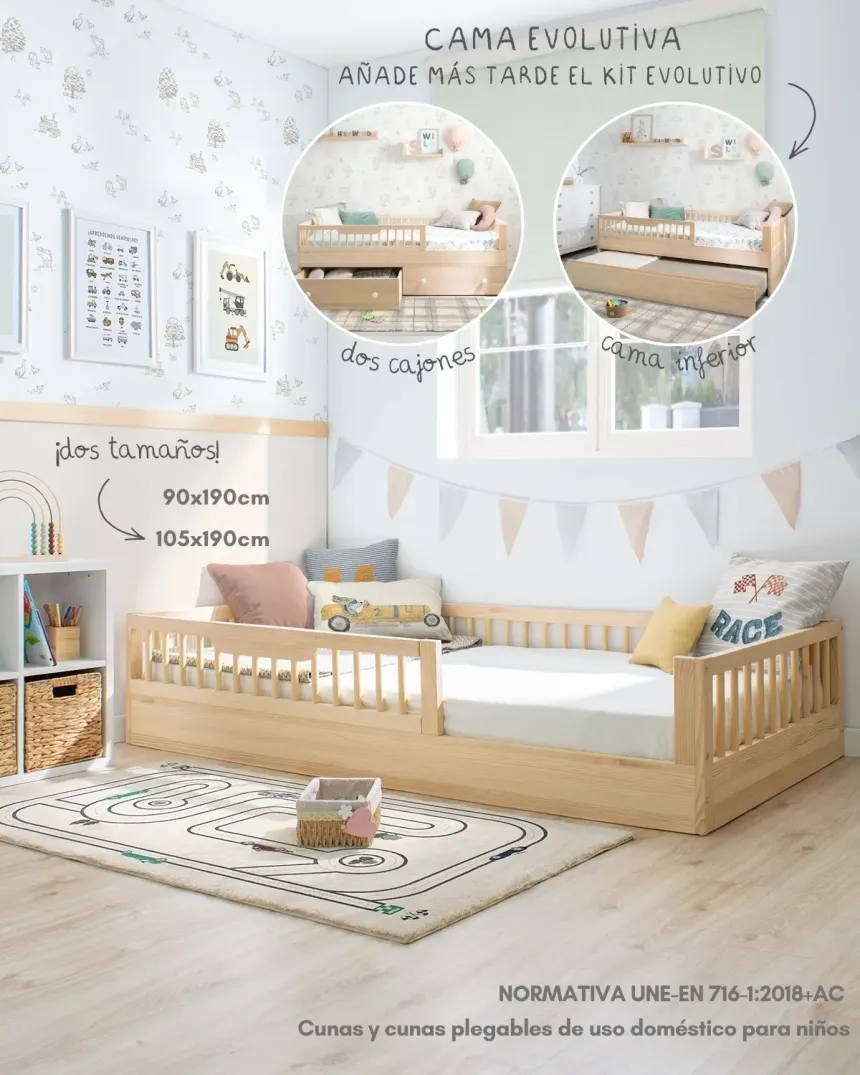 Cama montessori Sofía Evolutiva Natural | Método Montessori