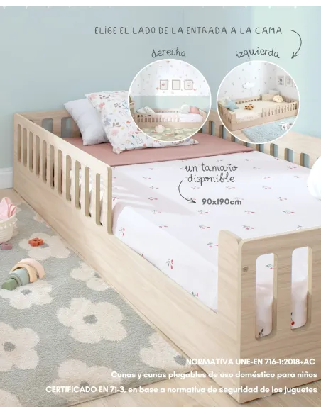 Cama Montessori Creta con barandilla Basic | Diseño y calidad Bainba