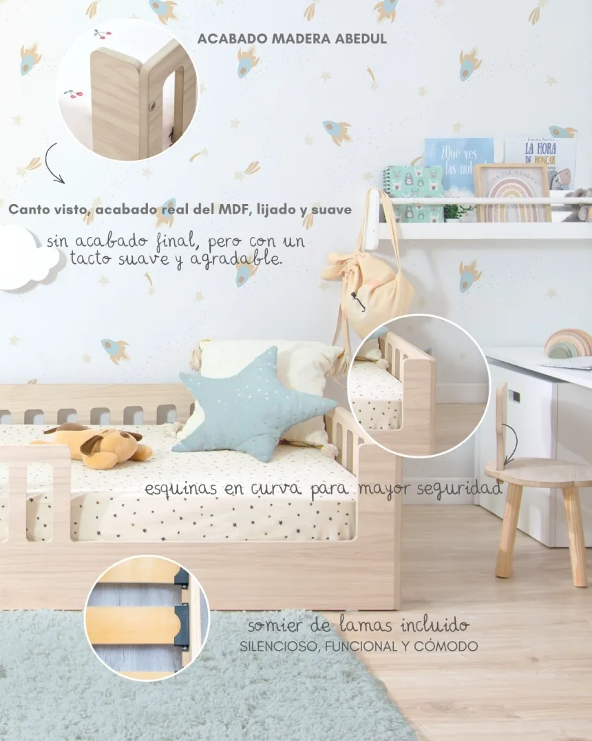 Cama Montessori Creta con barandilla Basic | Diseño y calidad Bainba