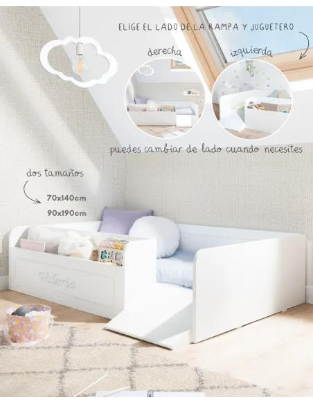 Cama para niños Blanca con juguetero y rampa - Envío Gratis