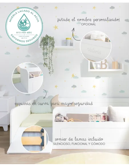 Cama para niños Blanca con juguetero y rampa - Envío Gratis