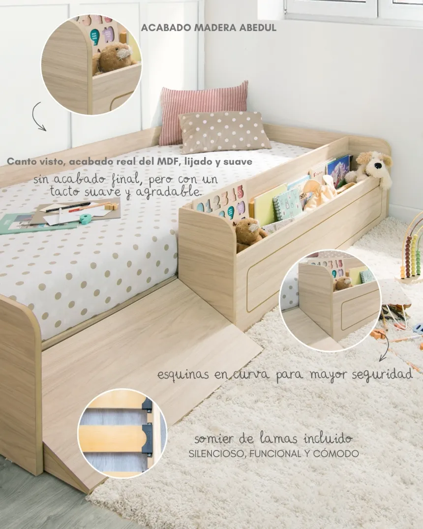 Cama Montessori con rampa y juguetero | Autonomía, orden y diseño
