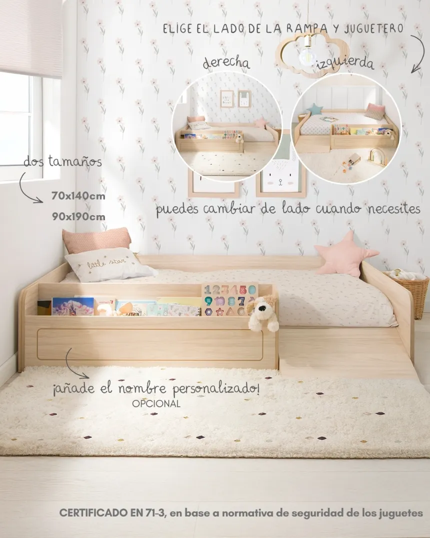 Cama Montessori con rampa y juguetero | Autonomía, orden y diseño 2