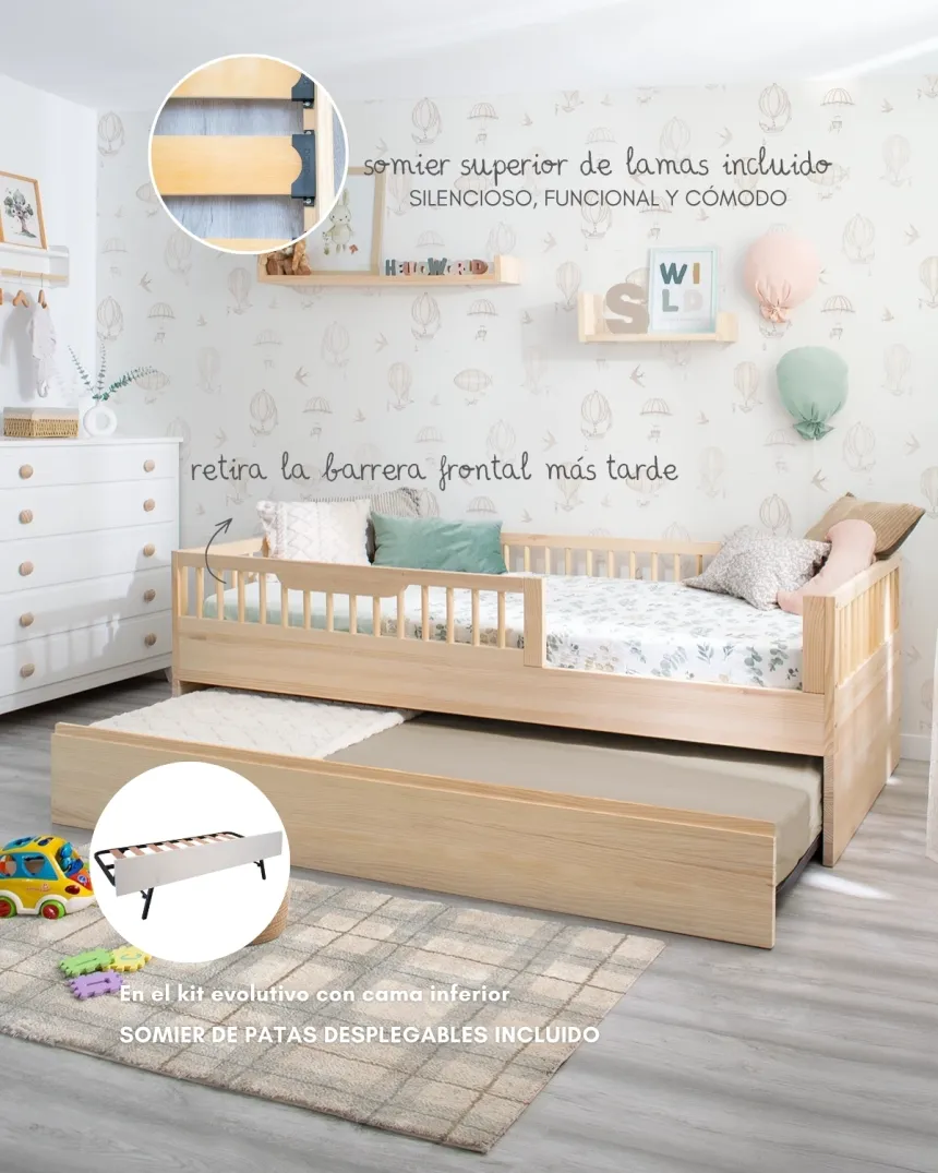 Cama Montessori Sofía natural + kit evolutivo