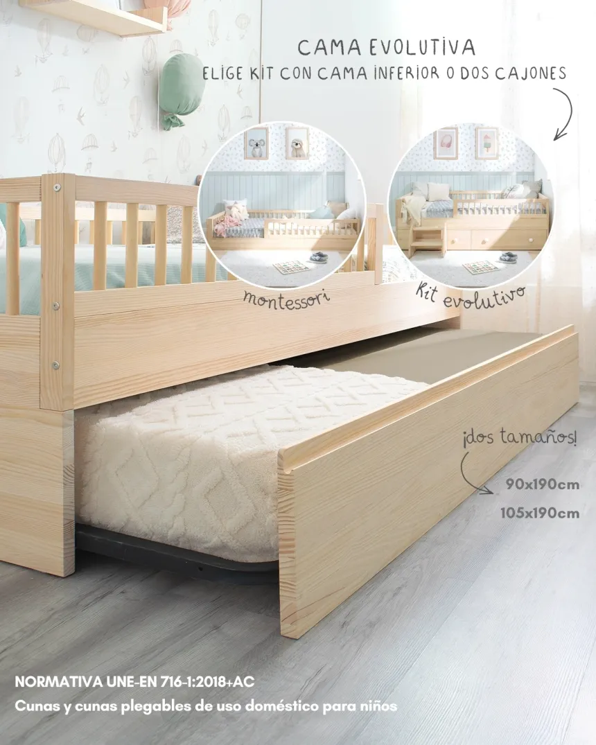 Cama Montessori Sofía natural + kit evolutivo 2
